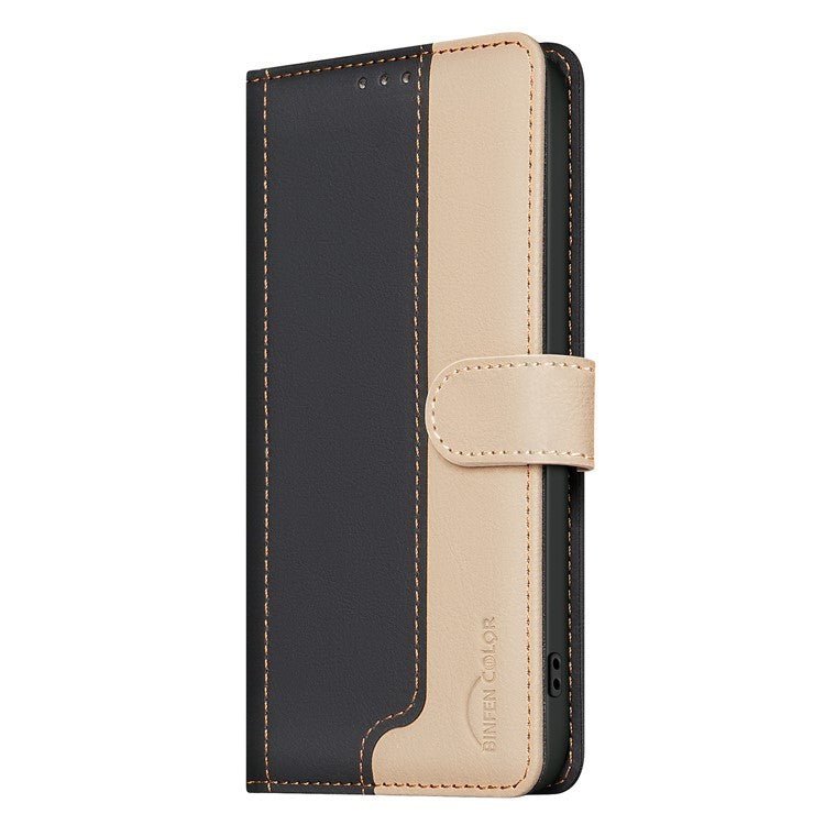BINFEN COLOR BF33 For Motorola Edge 60 Fusion 5G Leather Case Splicing Color RFID Blocking Wallet Stand Phone Cover - Black