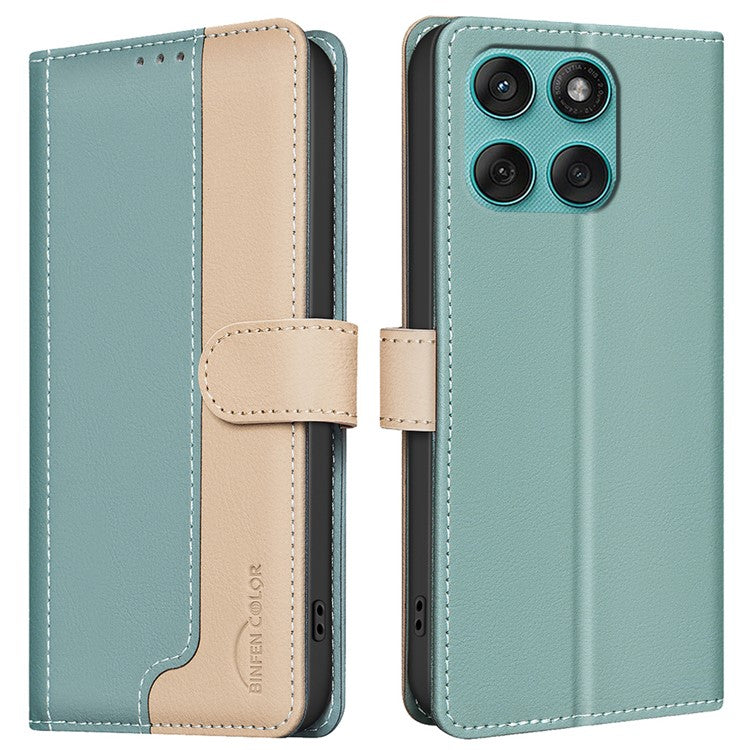 BINFEN COLOR BF33 For Motorola Edge 60 Fusion 5G Leather Case Splicing Color RFID Blocking Wallet Stand Phone Cover - Green