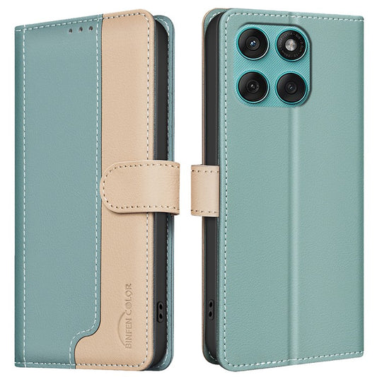 BINFEN COLOR BF33 For Motorola Edge 60 Fusion 5G Leather Case Splicing Color RFID Blocking Wallet Stand Phone Cover - Green