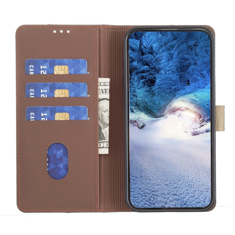 BINFEN COLOR BF33 For Motorola Edge 60 Fusion 5G Leather Case Splicing Color RFID Blocking Wallet Stand Phone Cover - Brown