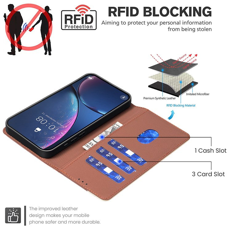 BINFEN COLOR BF33 For Motorola Edge 60 Fusion 5G Leather Case Splicing Color RFID Blocking Wallet Stand Phone Cover - Brown