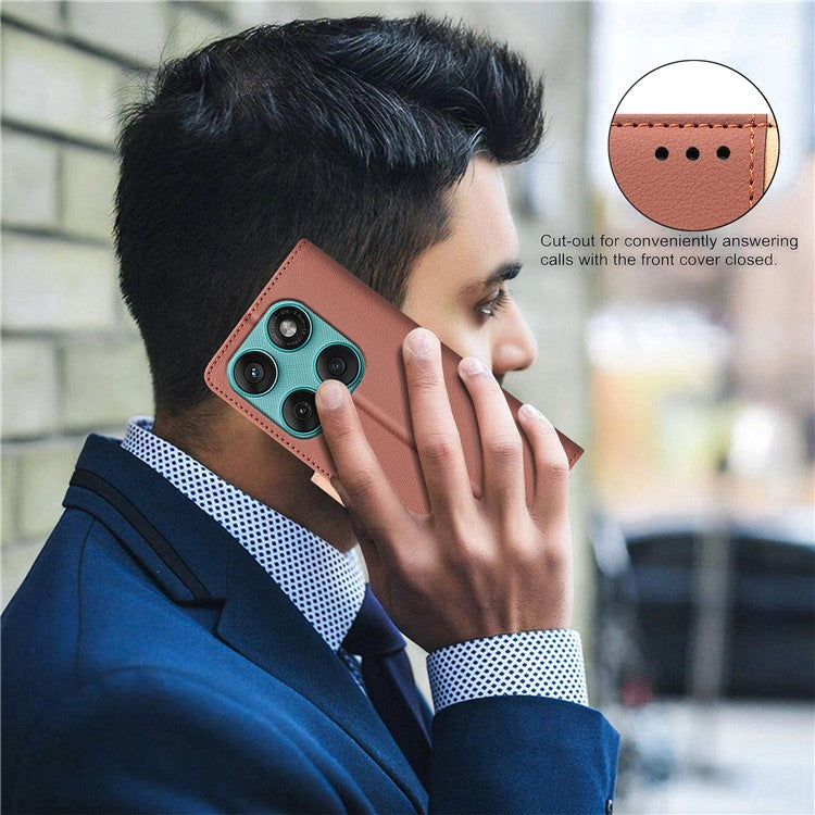BINFEN COLOR BF33 For Motorola Edge 60 Fusion 5G Leather Case Splicing Color RFID Blocking Wallet Stand Phone Cover - Brown