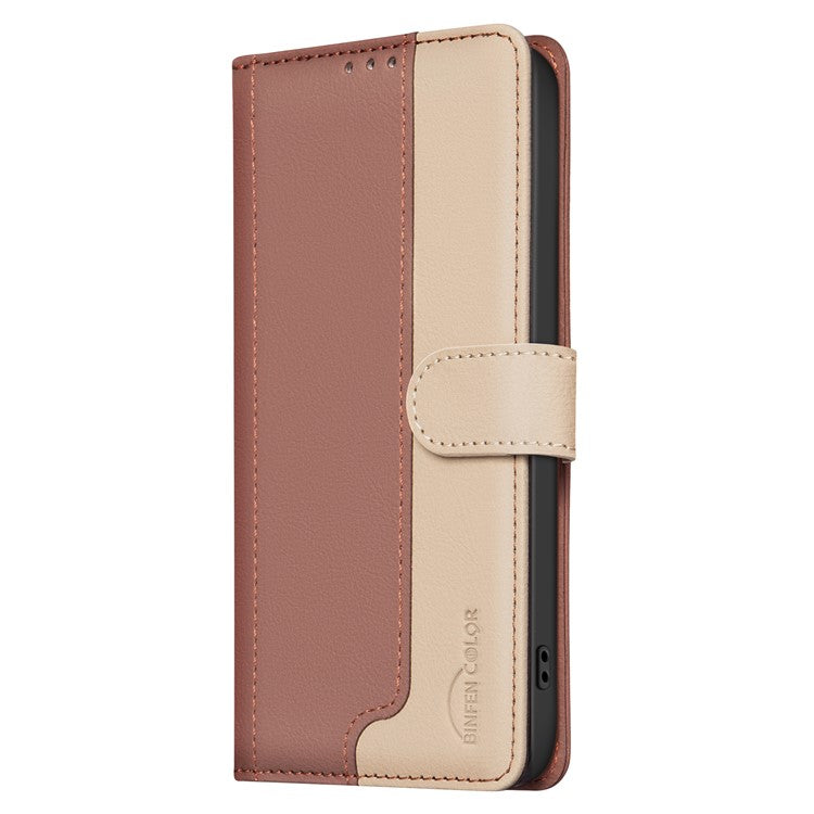 BINFEN COLOR BF33 For Motorola Edge 60 Fusion 5G Leather Case Splicing Color RFID Blocking Wallet Stand Phone Cover - Brown