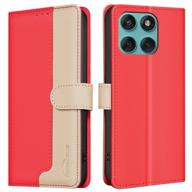 BINFEN COLOR BF33 For Motorola Edge 60 Fusion 5G Leather Case Splicing Color RFID Blocking Wallet Stand Phone Cover - Red