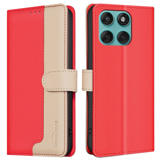 BINFEN COLOR BF33 For Motorola Edge 60 Fusion 5G Leather Case Splicing Color RFID Blocking Wallet Stand Phone Cover - Red
