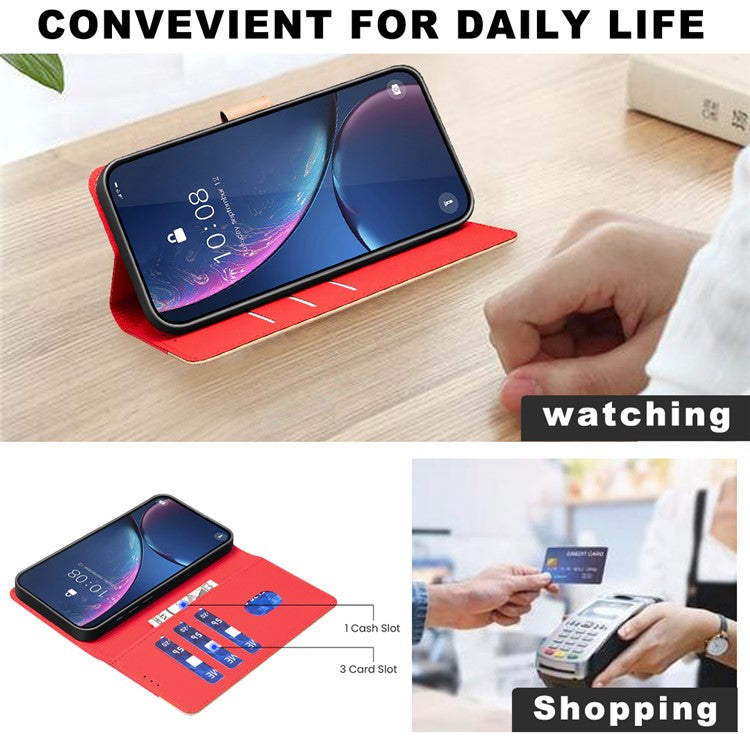 BINFEN COLOR BF33 For Motorola Edge 60 Fusion 5G Leather Case Splicing Color RFID Blocking Wallet Stand Phone Cover - Red
