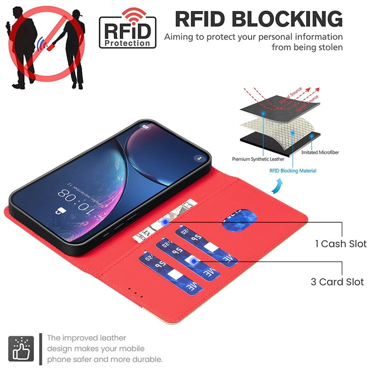 BINFEN COLOR BF33 For Motorola Edge 60 Fusion 5G Leather Case Splicing Color RFID Blocking Wallet Stand Phone Cover - Red