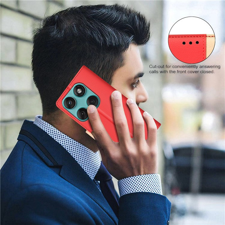BINFEN COLOR BF33 For Motorola Edge 60 Fusion 5G Leather Case Splicing Color RFID Blocking Wallet Stand Phone Cover - Red
