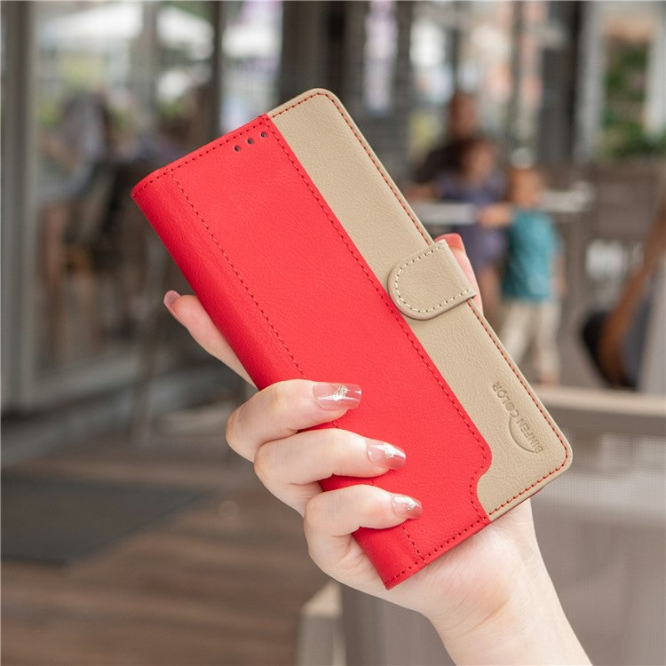 BINFEN COLOR BF33 For Motorola Edge 60 Fusion 5G Leather Case Splicing Color RFID Blocking Wallet Stand Phone Cover - Red