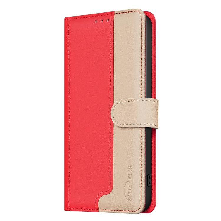 BINFEN COLOR BF33 For Motorola Edge 60 Fusion 5G Leather Case Splicing Color RFID Blocking Wallet Stand Phone Cover - Red
