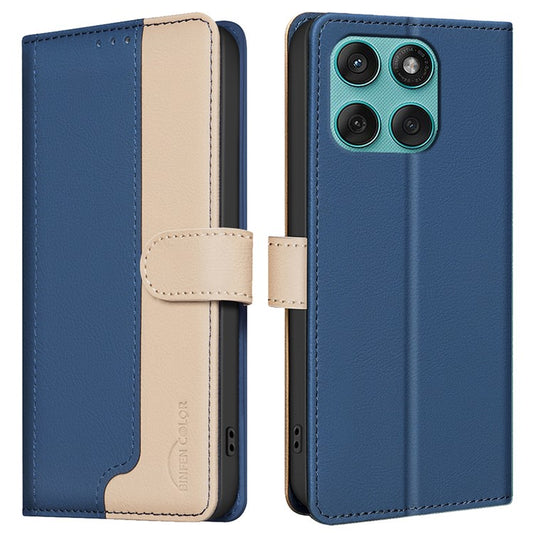 BINFEN COLOR BF33 For Motorola Edge 60 Fusion 5G Leather Case Splicing Color RFID Blocking Wallet Stand Phone Cover - Blue