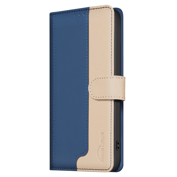 BINFEN COLOR BF33 For Motorola Edge 60 Fusion 5G Leather Case Splicing Color RFID Blocking Wallet Stand Phone Cover - Blue