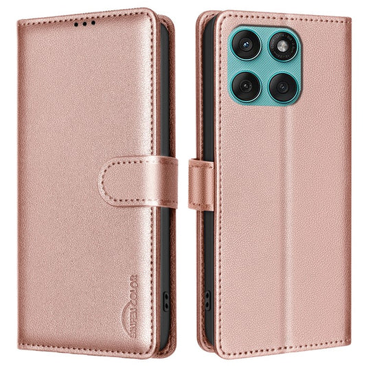 BINFEN COLOR BF32 For Motorola Edge 60 Fusion 5G Leather Case Wallet RFID Blocking Phone Cover - Rose Gold