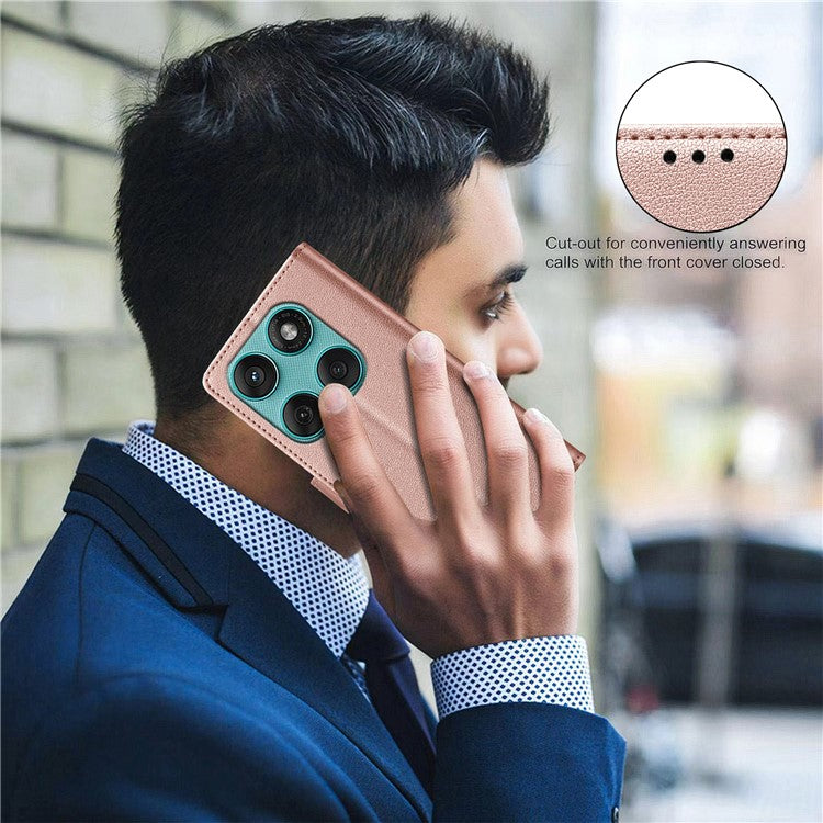 BINFEN COLOR BF32 For Motorola Edge 60 Fusion 5G Leather Case Wallet RFID Blocking Phone Cover - Rose Gold