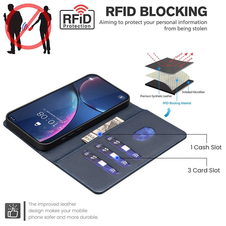 BINFEN COLOR BF32 For Motorola Edge 60 Fusion 5G Leather Case Wallet RFID Blocking Phone Cover - Blue