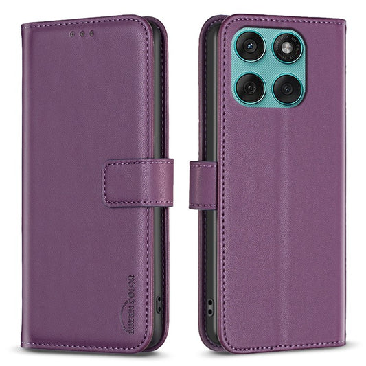 BINFEN COLOR BF17 For Motorola Edge 60 Fusion 5G Case Wallet Folio Flip Leather Cover - Dark Purple