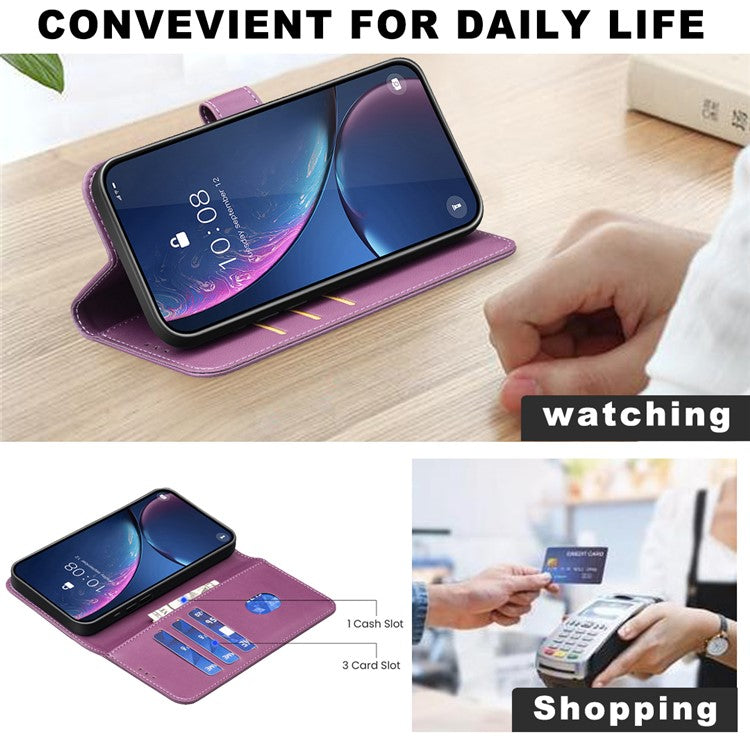 BINFEN COLOR BF17 For Motorola Edge 60 Fusion 5G Case Wallet Folio Flip Leather Cover - Dark Purple