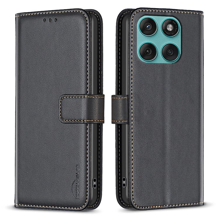 BINFEN COLOR BF17 For Motorola Edge 60 Fusion 5G Case Wallet Folio Flip Leather Cover - Black