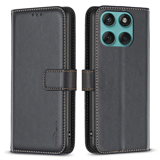 BINFEN COLOR BF17 For Motorola Edge 60 Fusion 5G Case Wallet Folio Flip Leather Cover - Black