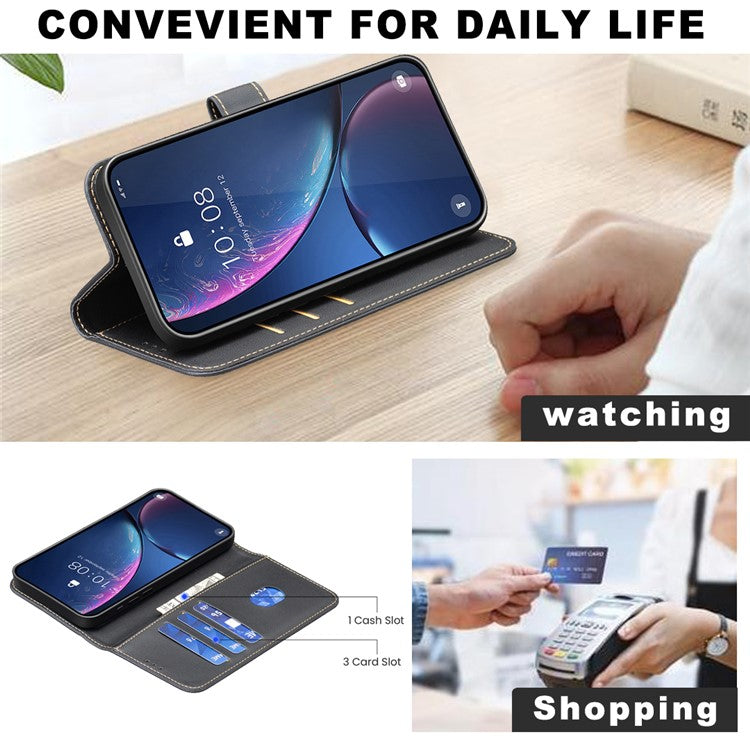 BINFEN COLOR BF17 For Motorola Edge 60 Fusion 5G Case Wallet Folio Flip Leather Cover - Black