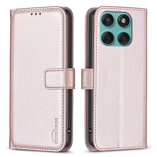 BINFEN COLOR BF17 For Motorola Edge 60 Fusion 5G Case Wallet Folio Flip Leather Cover - Rose Gold