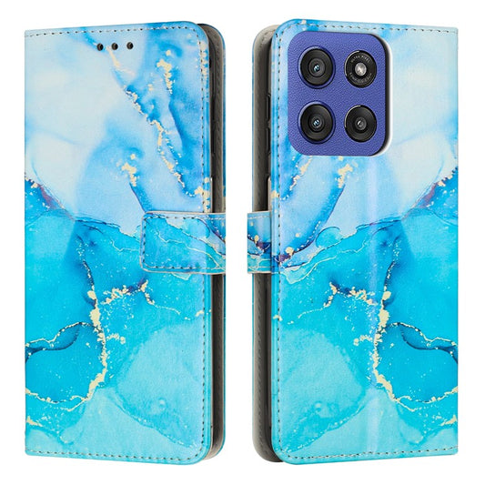 Stand Case for Motorola Edge 60 Fusion 5G / Edge (2025) 5G Marble Pattern PU Leather Wallet Phone Cover - Blue  /  Green