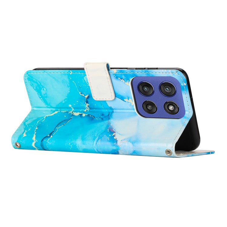 Stand Case for Motorola Edge 60 Fusion 5G / Edge (2025) 5G Marble Pattern PU Leather Wallet Phone Cover - Blue  /  Green