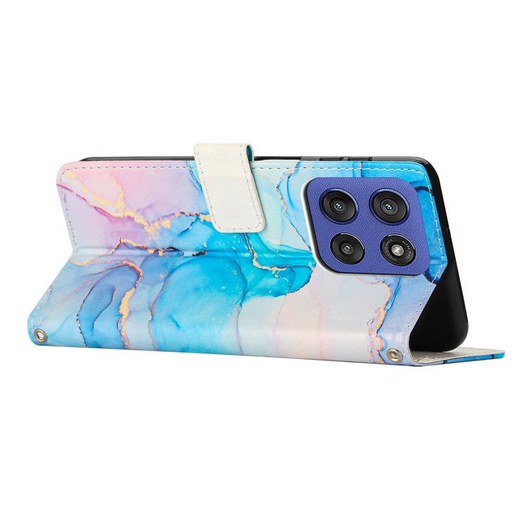 Stand Case for Motorola Edge 60 Fusion 5G / Edge (2025) 5G Marble Pattern PU Leather Wallet Phone Cover - Pink  /  Green