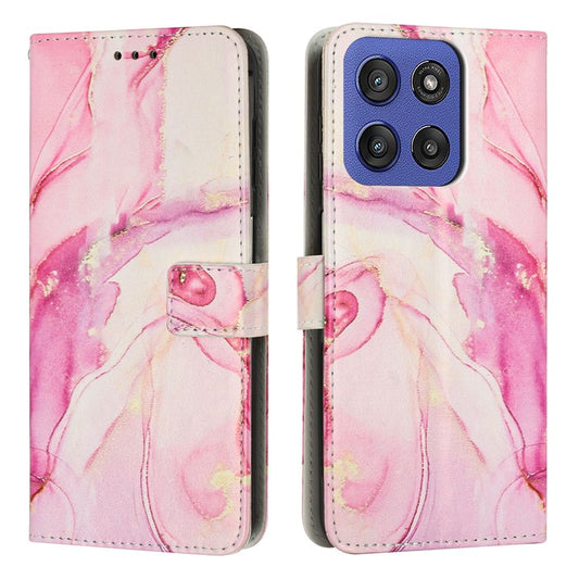 Stand Case for Motorola Edge 60 Fusion 5G / Edge (2025) 5G Marble Pattern PU Leather Wallet Phone Cover - Rose Gold