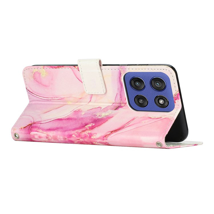 Stand Case for Motorola Edge 60 Fusion 5G / Edge (2025) 5G Marble Pattern PU Leather Wallet Phone Cover - Rose Gold
