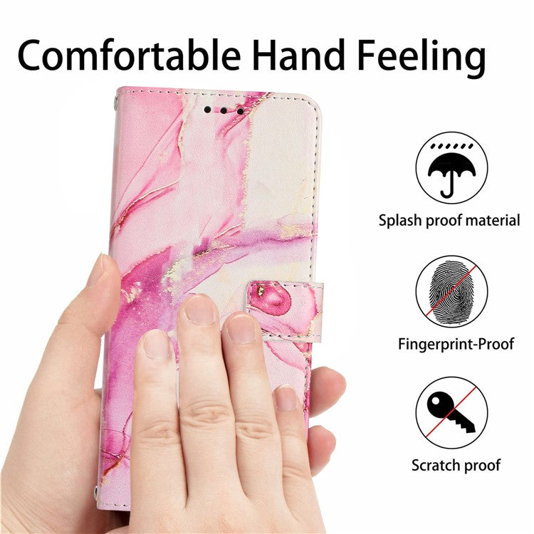 Stand Case for Motorola Edge 60 Fusion 5G / Edge (2025) 5G Marble Pattern PU Leather Wallet Phone Cover - Rose Gold