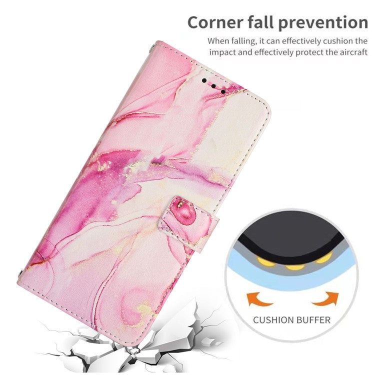 Stand Case for Motorola Edge 60 Fusion 5G / Edge (2025) 5G Marble Pattern PU Leather Wallet Phone Cover - Rose Gold