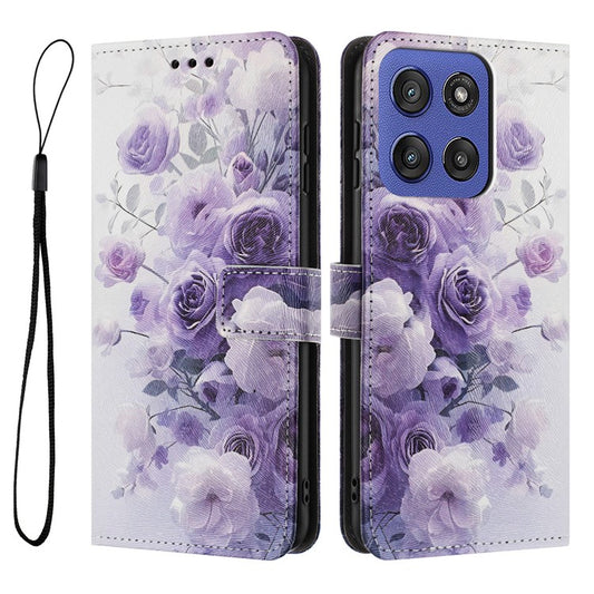 YX-2501 Wallet Case for Motorola Edge 60 Fusion 5G / Edge (2025) 5G Pattern Printing PU Leather Phone Cover with Lanyard - Purple Rose