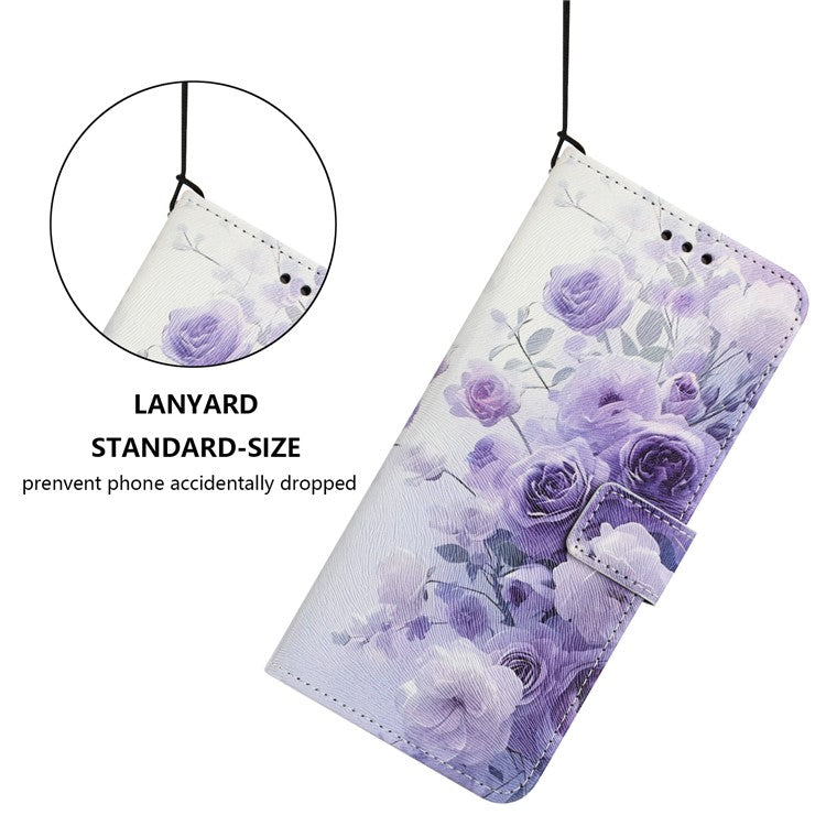 YX-2501 Wallet Case for Motorola Edge 60 Fusion 5G / Edge (2025) 5G Pattern Printing PU Leather Phone Cover with Lanyard - Purple Rose