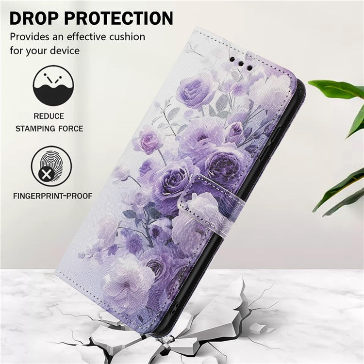 YX-2501 Wallet Case for Motorola Edge 60 Fusion 5G / Edge (2025) 5G Pattern Printing PU Leather Phone Cover with Lanyard - Purple Rose