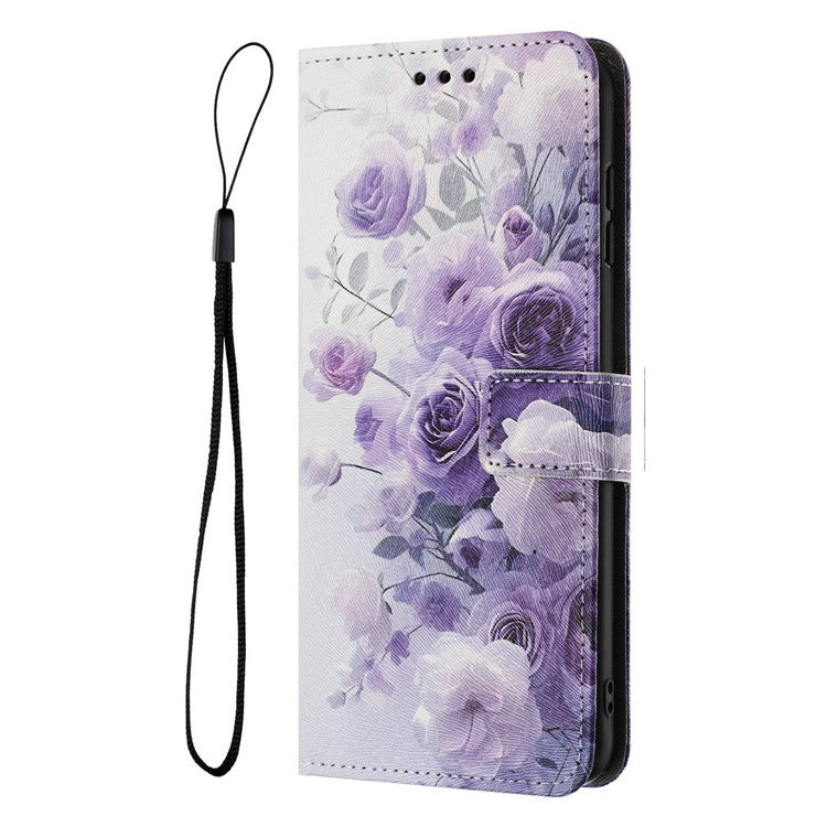 YX-2501 Wallet Case for Motorola Edge 60 Fusion 5G / Edge (2025) 5G Pattern Printing PU Leather Phone Cover with Lanyard - Purple Rose