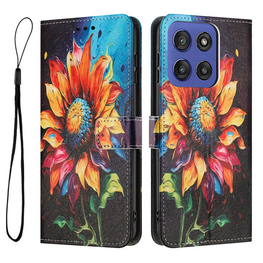 YX-2501 Wallet Case for Motorola Edge 60 Fusion 5G / Edge (2025) 5G Pattern Printing PU Leather Phone Cover with Lanyard - Sunflower