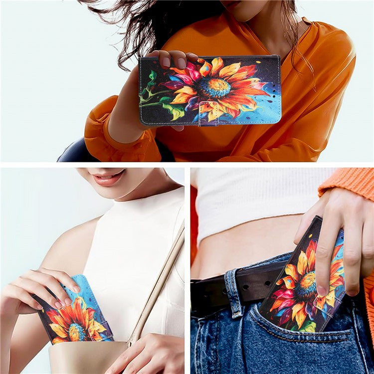 YX-2501 Wallet Case for Motorola Edge 60 Fusion 5G / Edge (2025) 5G Pattern Printing PU Leather Phone Cover with Lanyard - Sunflower