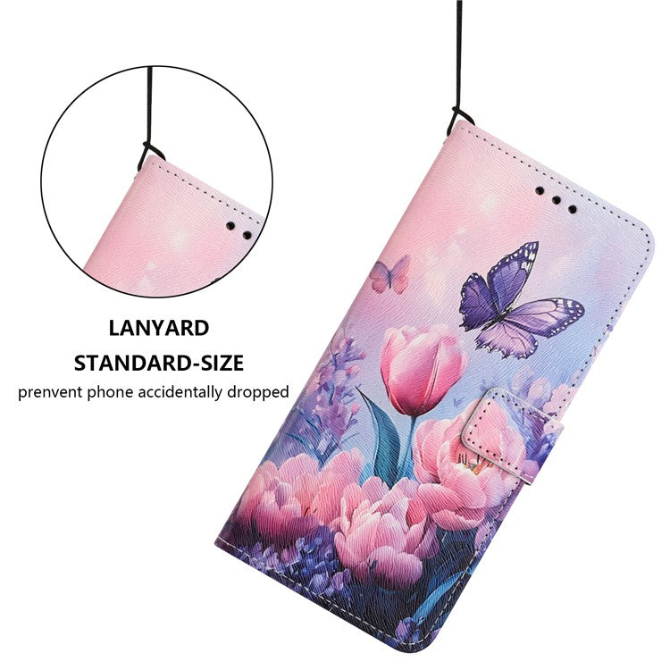 YX-2501 Wallet Case for Motorola Edge 60 Fusion 5G / Edge (2025) 5G Pattern Printing PU Leather Phone Cover with Lanyard - Pink Flower Butterfly