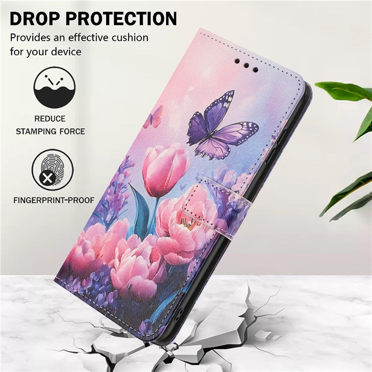 YX-2501 Wallet Case for Motorola Edge 60 Fusion 5G / Edge (2025) 5G Pattern Printing PU Leather Phone Cover with Lanyard - Pink Flower Butterfly
