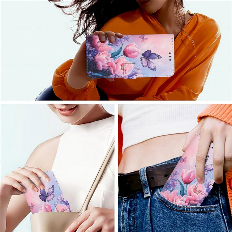 YX-2501 Wallet Case for Motorola Edge 60 Fusion 5G / Edge (2025) 5G Pattern Printing PU Leather Phone Cover with Lanyard - Pink Flower Butterfly