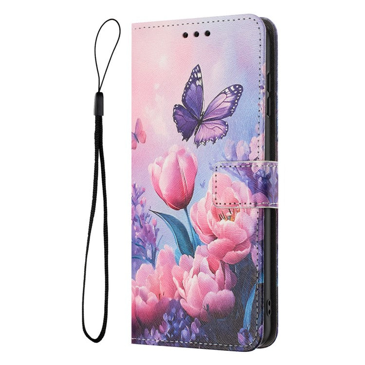 YX-2501 Wallet Case for Motorola Edge 60 Fusion 5G / Edge (2025) 5G Pattern Printing PU Leather Phone Cover with Lanyard - Pink Flower Butterfly