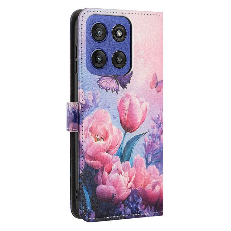 YX-2501 Wallet Case for Motorola Edge 60 Fusion 5G / Edge (2025) 5G Pattern Printing PU Leather Phone Cover with Lanyard - Pink Flower Butterfly