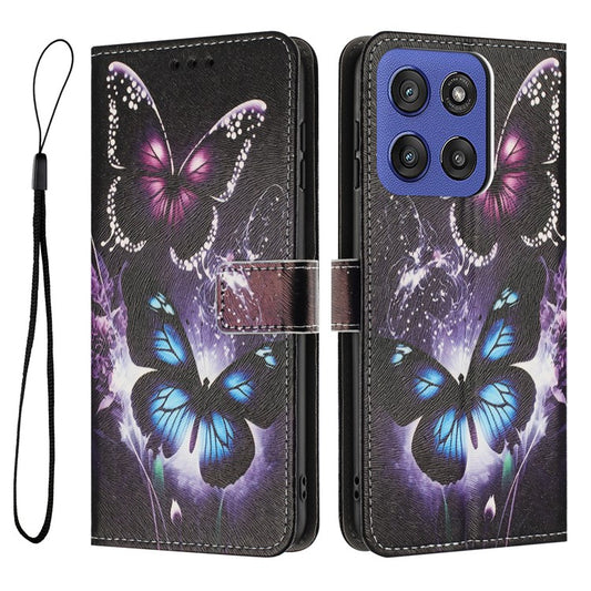 YX-2501 Wallet Case for Motorola Edge 60 Fusion 5G / Edge (2025) 5G Pattern Printing PU Leather Phone Cover with Lanyard - Two Butterflies