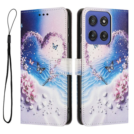 YX-2501 Wallet Case for Motorola Edge 60 Fusion 5G / Edge (2025) 5G Pattern Printing PU Leather Phone Cover with Lanyard - Heart Butterfly