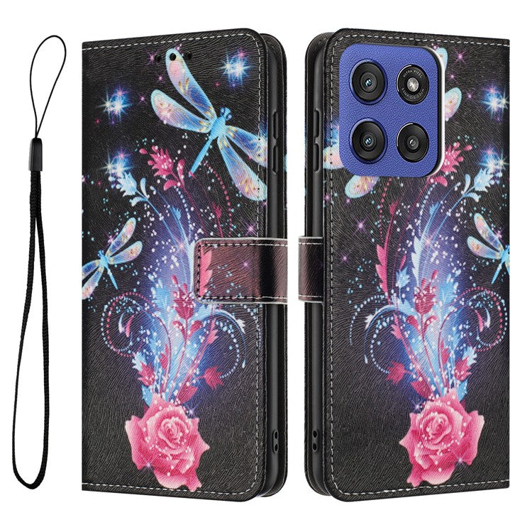 YX-2501 Wallet Case for Motorola Edge 60 Fusion 5G / Edge (2025) 5G Pattern Printing PU Leather Phone Cover with Lanyard - Dragonfly