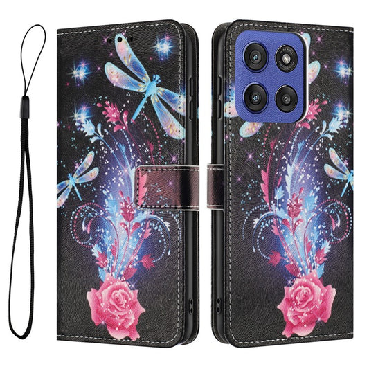 YX-2501 Wallet Case for Motorola Edge 60 Fusion 5G / Edge (2025) 5G Pattern Printing PU Leather Phone Cover with Lanyard - Dragonfly
