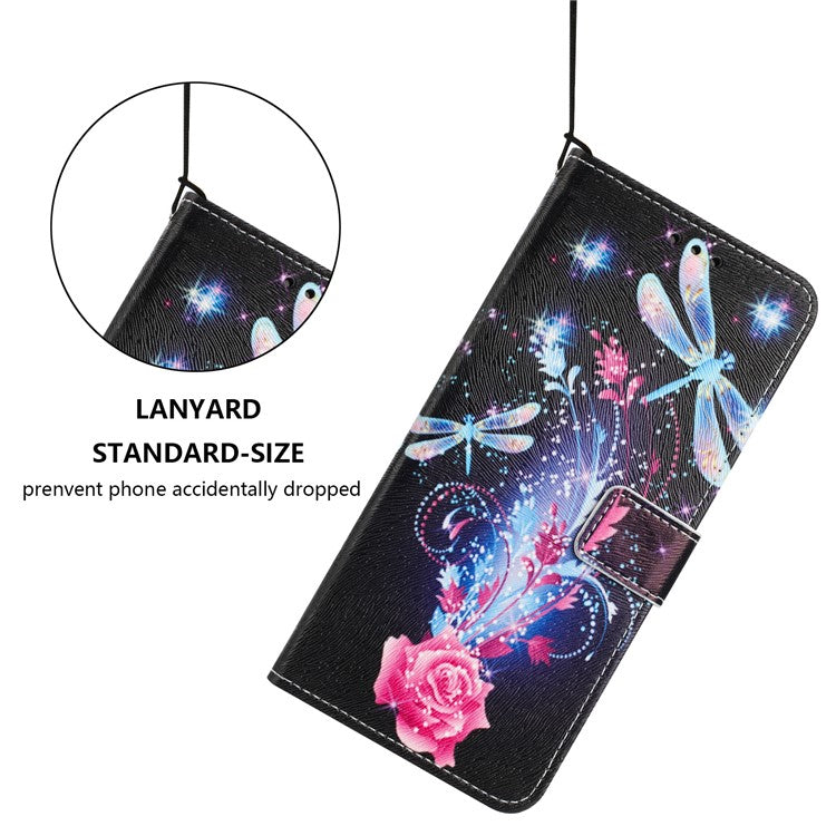 YX-2501 Wallet Case for Motorola Edge 60 Fusion 5G / Edge (2025) 5G Pattern Printing PU Leather Phone Cover with Lanyard - Dragonfly