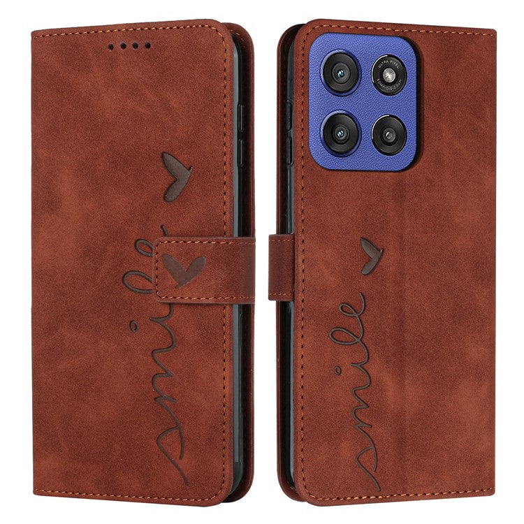 Stand Case for Motorola Edge 60 Fusion 5G / Edge (2025) 5G PU Leather Phone Cover Imprinted Heart Pattern - Brown