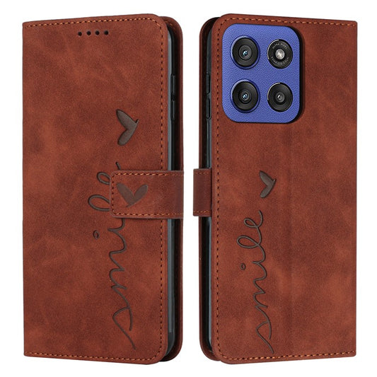 Stand Case for Motorola Edge 60 Fusion 5G / Edge (2025) 5G PU Leather Phone Cover Imprinted Heart Pattern - Brown